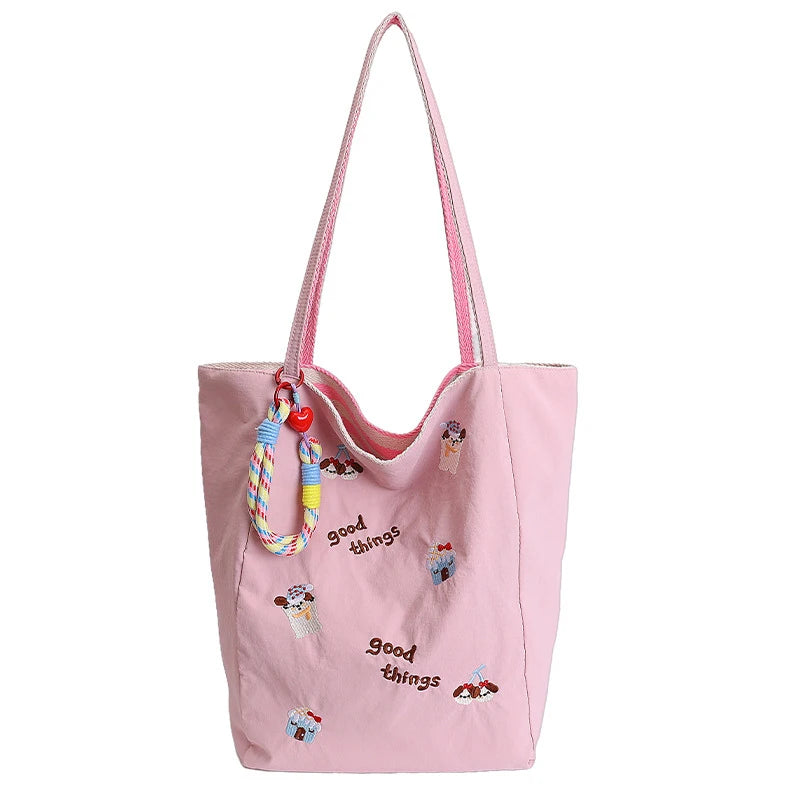 Cartoon Embroidery Tote Bag – Large Canvas Shoulder Bag Embroidery Tote Bag Nixie