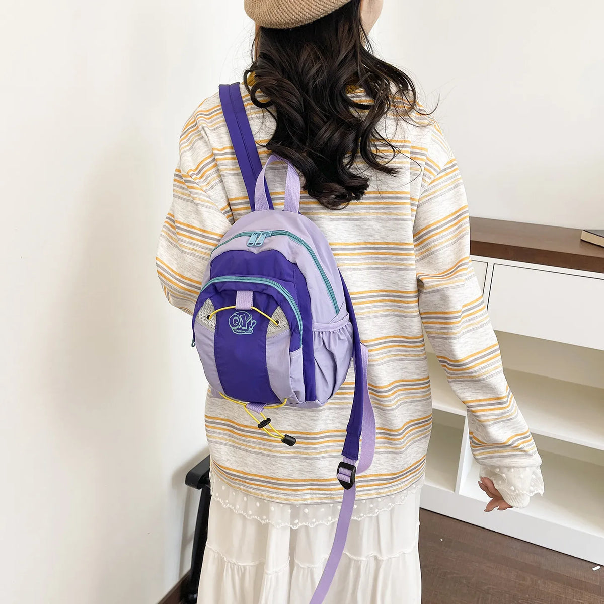 Women's Color-Block Small Backpack – Lightweight Student Bag Color-Block Backpack Nixie Purple Blue