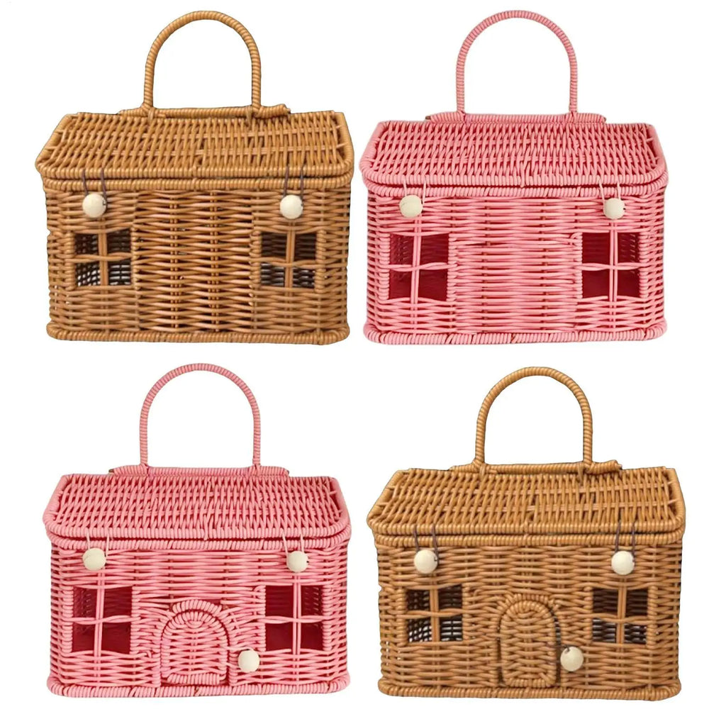 House Shape Rattan Storage Basket with Lid – Rustic Woven Gift Box Woven Storage Basket Nixie