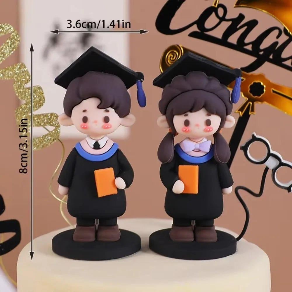 3D Graduation Cake Topper Cartoon Figurine – Boy & Girl Cake Topper Figurine Nixie