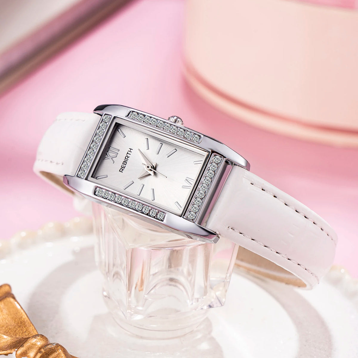 REBIRTH Retro Square Quartz Watch | Leather Band | Alloy Case Quartz Wristwatch Nixie