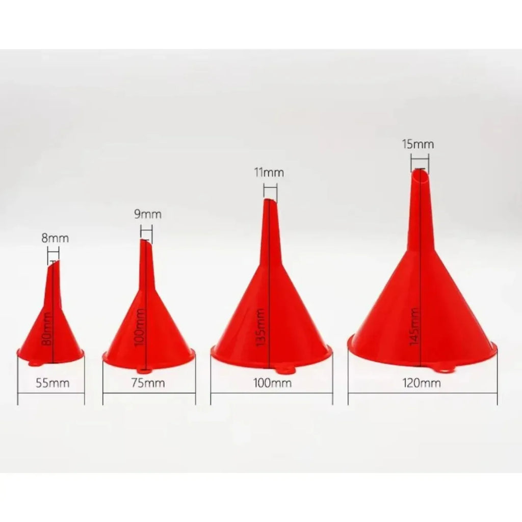 Red Plastic Funnel Set 4 Sizes – Kitchen & Automotive Kit Plastic Funnel Set Nixie