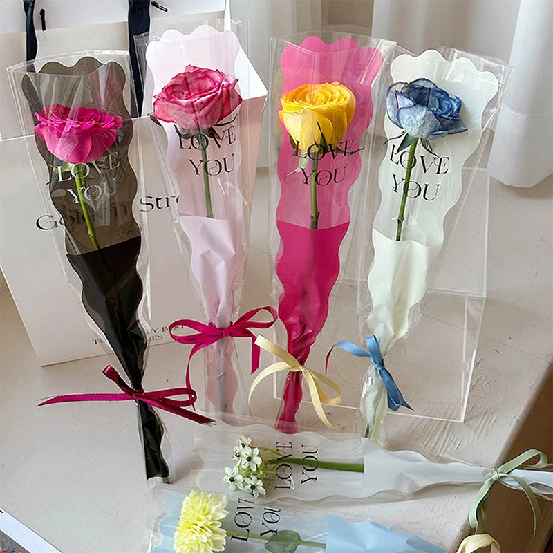 50PCS Iridescent Rose Sleeves Transparent Flower Wrapping Bags