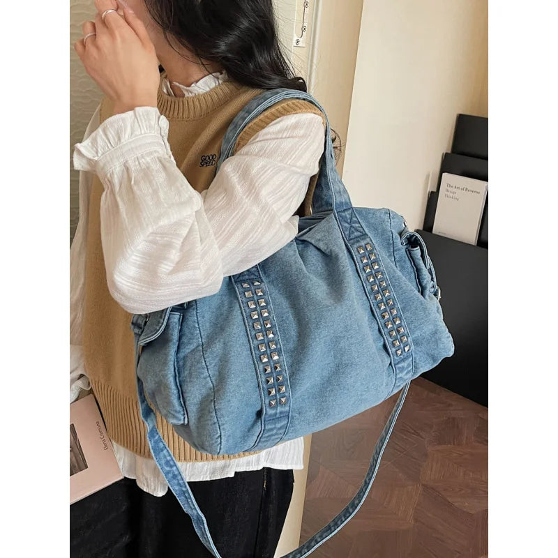 Nixie Denim Vintage Travel Bag – Large Crossbody Handbag Crossbody Travel Bag Nixie