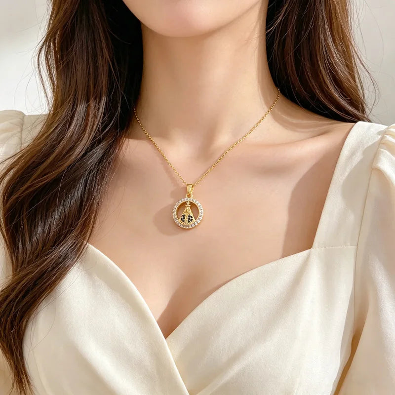Women's Gold Hoop Pendant Choker Necklace | Stainless Steel Pendant Choker Necklace Nixie