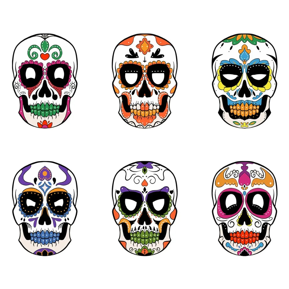 6Pcs Full Face Halloween Skull Masks – Colorful Mexican Style Halloween Costume Mask Nixie