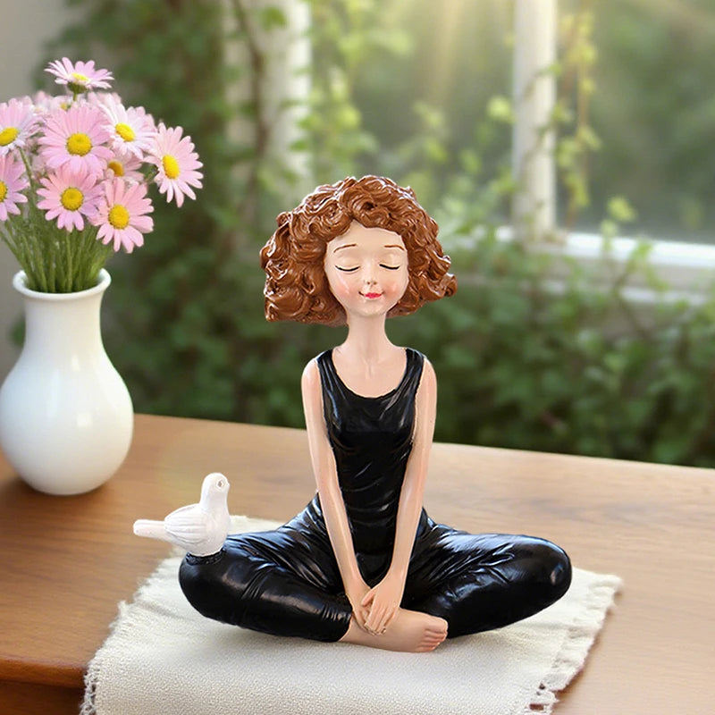 Yoga Girl Resin Figurine – Meditation Statue Desk Ornament