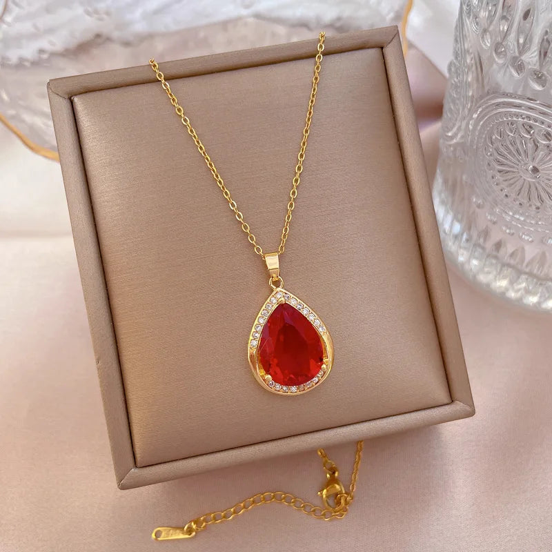 Gold Waterdrop Pendant Necklace – Stainless Steel Clavicle Chain Pendant Necklace Nixie