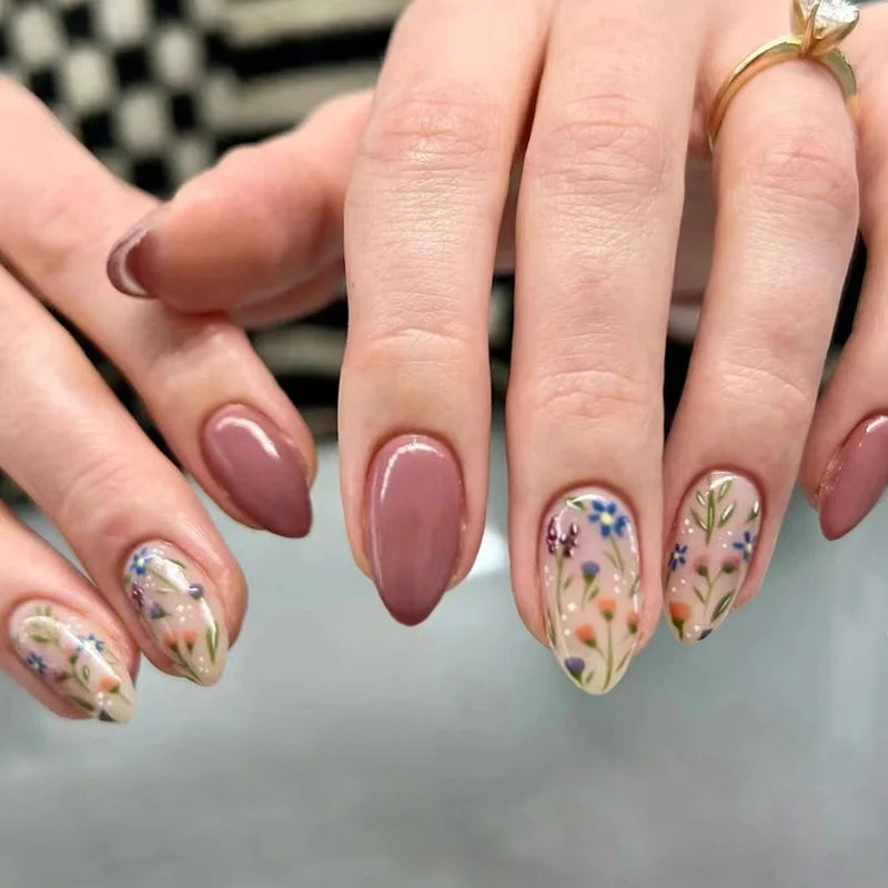 24pcs Short Almond Floral Press-On Nail Patches | Nixie Press-On Nail Tips Nixie 24pcs