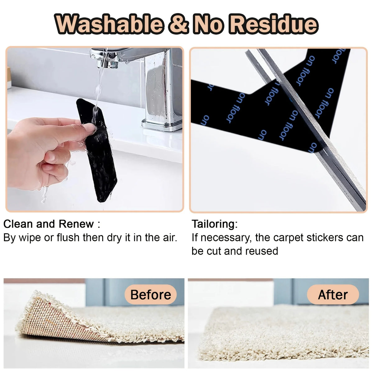 Anti-Slip Carpet Adhesive Pads for Rugs & Cushions (4/8 PCS) Rug Gripper Pads Nixie