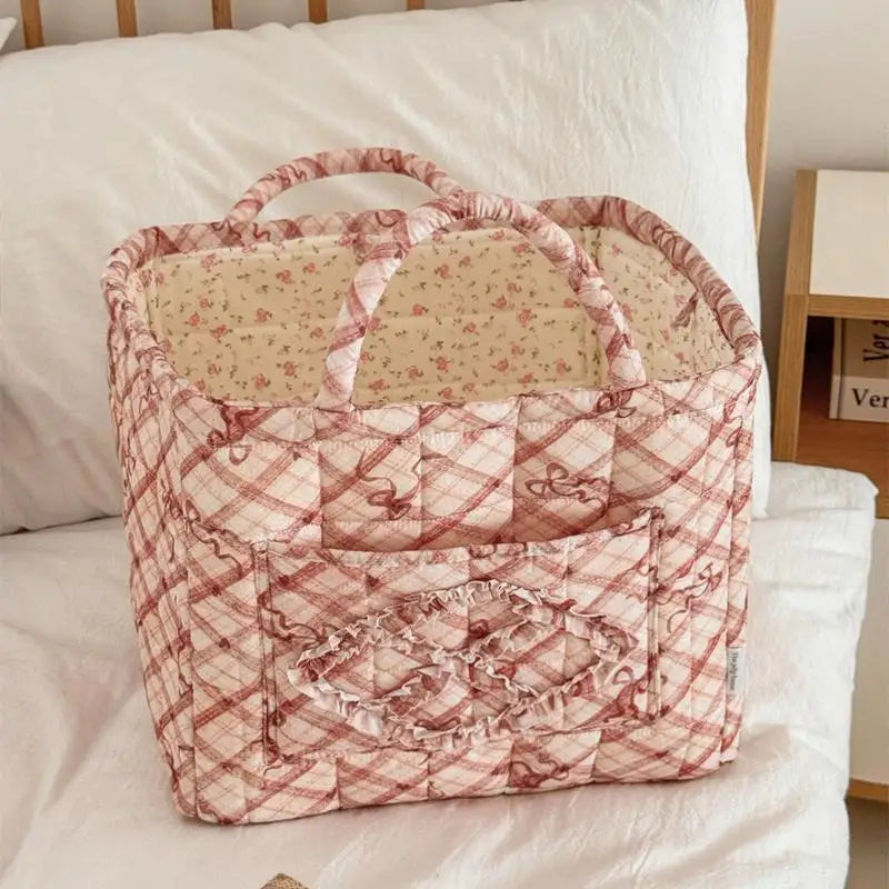 Large Quilted Floral Storage Basket with Handles – Foldable Quilted Storage Basket Nixie A12