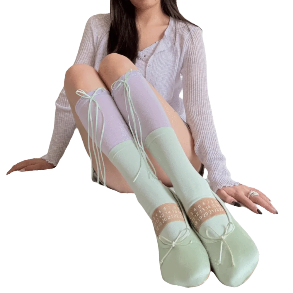 Korean Ballet Bow Thigh High Socks – Colorful Over-Knee Style