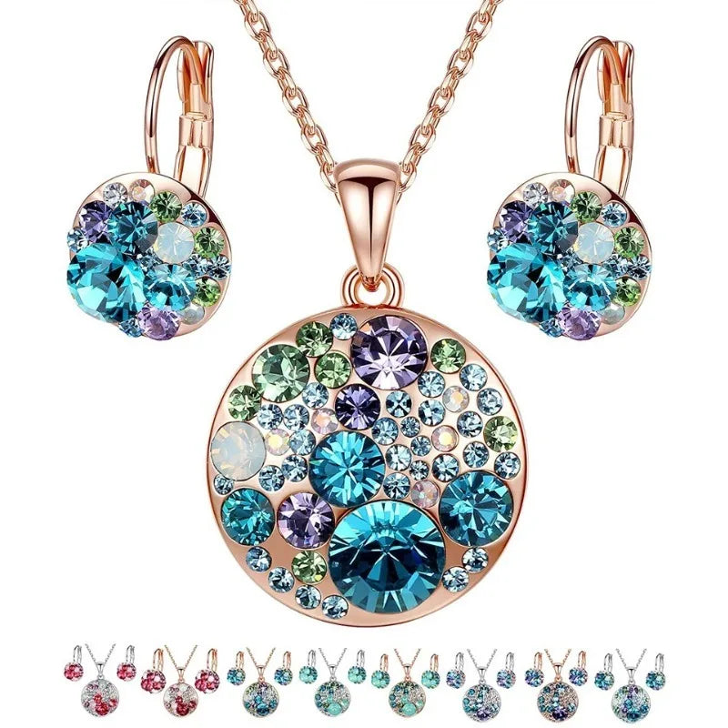 Women's Pendant Necklace & Earring Set – Silver or Rose Gold Jewelry Set Nixie