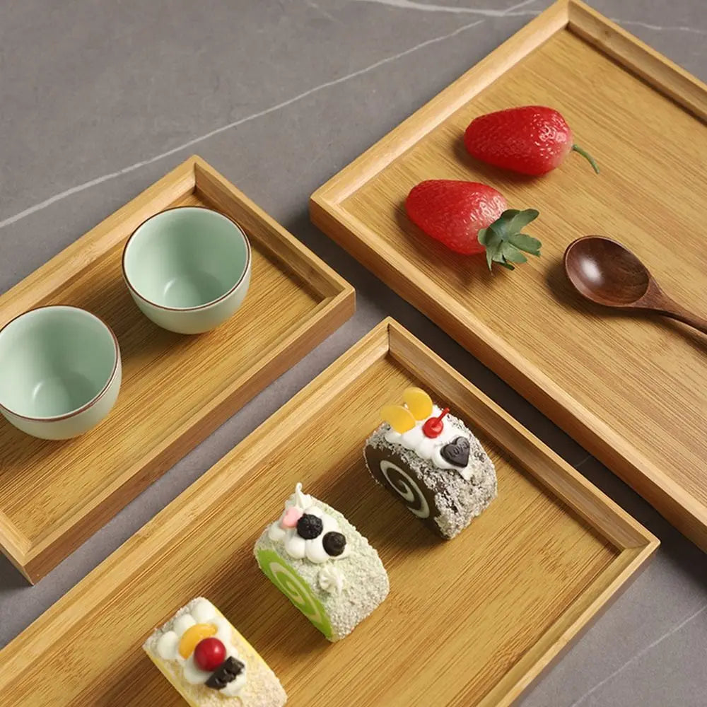 Natural Bamboo Serving Tray | Retro Rectangular Wood Tray