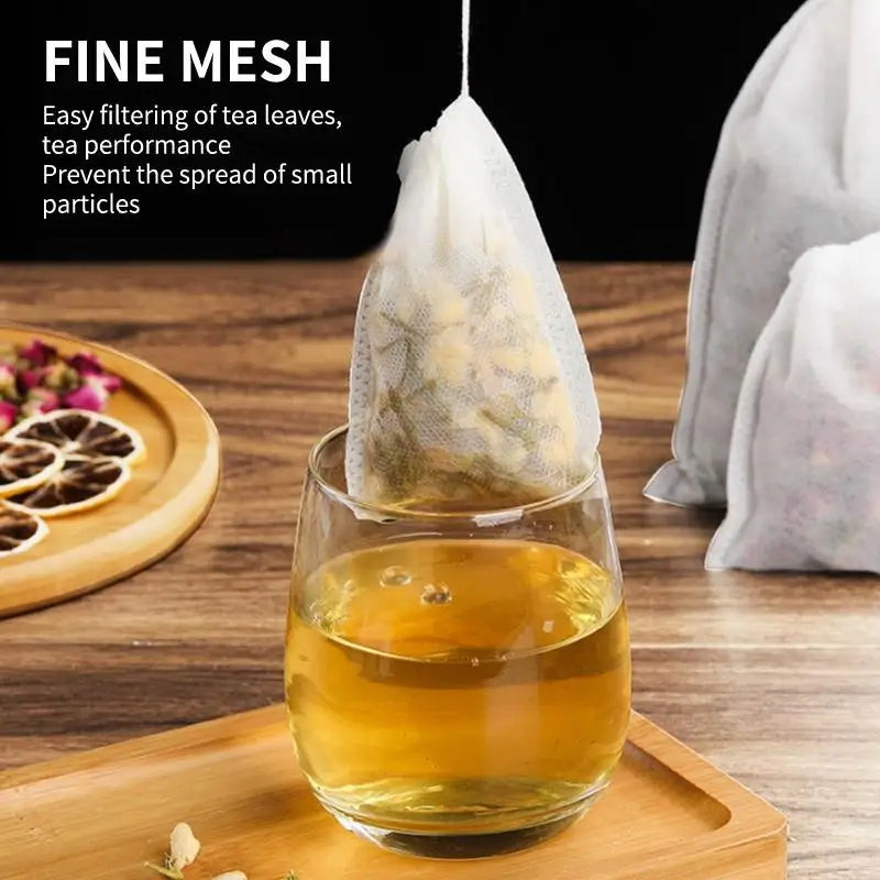 100Pcs Disposable Drawstring Tea Bags – Loose Leaf & Herb Filter Disposable Tea Bags Nixie