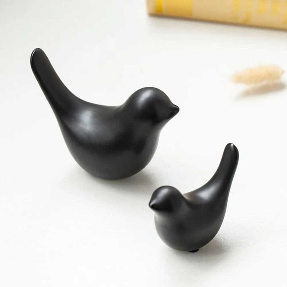 Nordic Bird Ceramic Figurine | Black & White Art Deco Statue Ceramic Bird Figurine Nixie