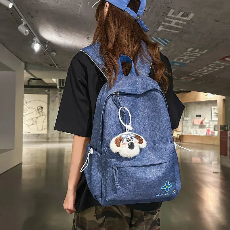 Japanese Snowflake Embroidered Canvas Backpack | Aesthetic Bag Embroidered Canvas Backpack Nixie