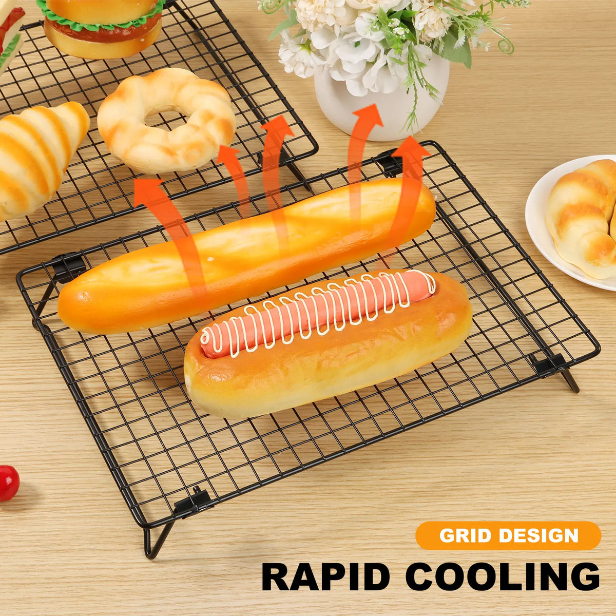 2-Pack Nonstick Carbon Steel Cooling Rack with Collapsible Legs