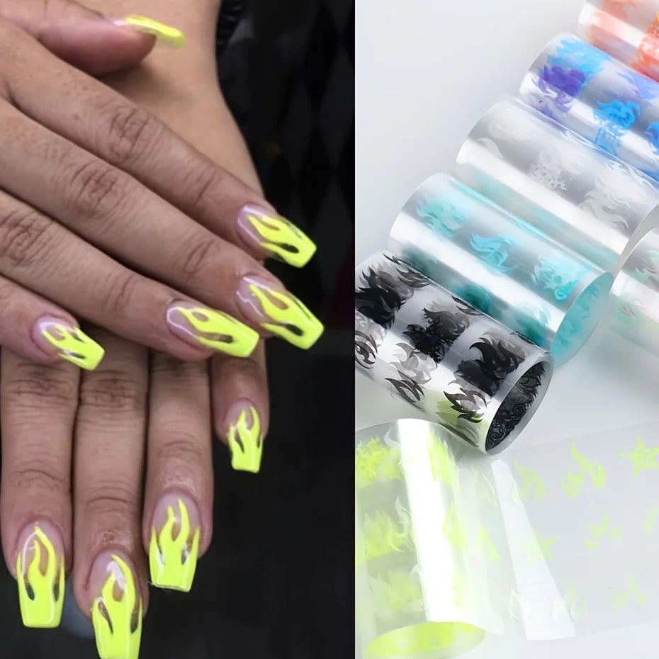 10 Rolls Neon Flame Nail Foil Transfer Stickers – Halloween Manicure Nail Foil Stickers Nixie