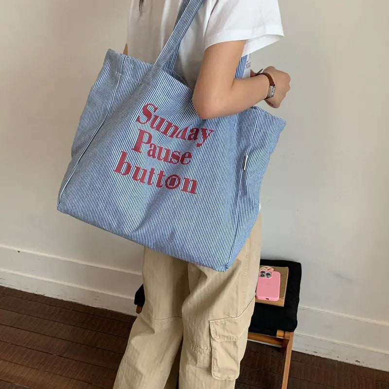 Korean Striped Canvas Tote Bag – Large Capacity Women's Bag Canvas Tote Bag Nixie