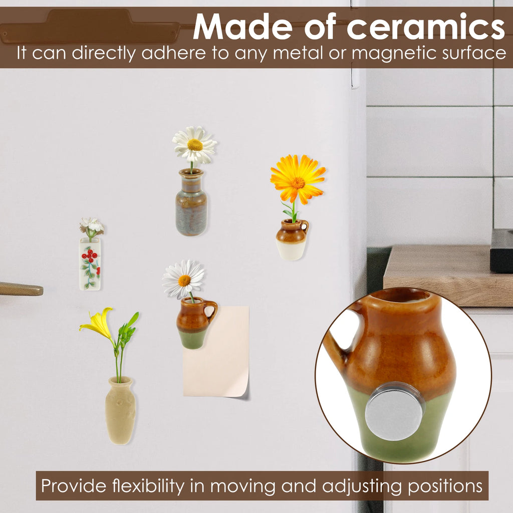 Ceramic Mini Vase Fridge Magnets Set – Plant Décor 3 or 5 Pcs Decorative Fridge Magnets Nixie