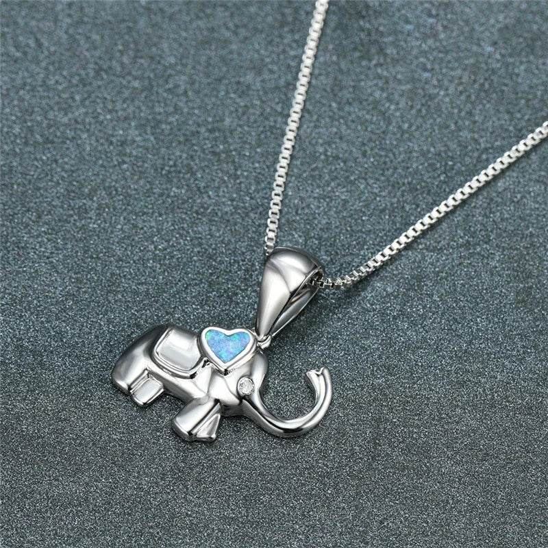 Elephant Pendant Necklace Blue Simulated Opal Charm Jewelry Pendant Necklace Nixie