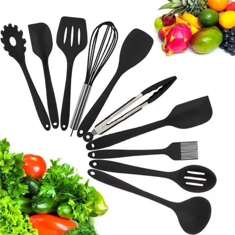 10-Piece Silicone Kitchen Utensils Set – Non-Stick Cooking Tools Kitchen Utensil Set Nixie