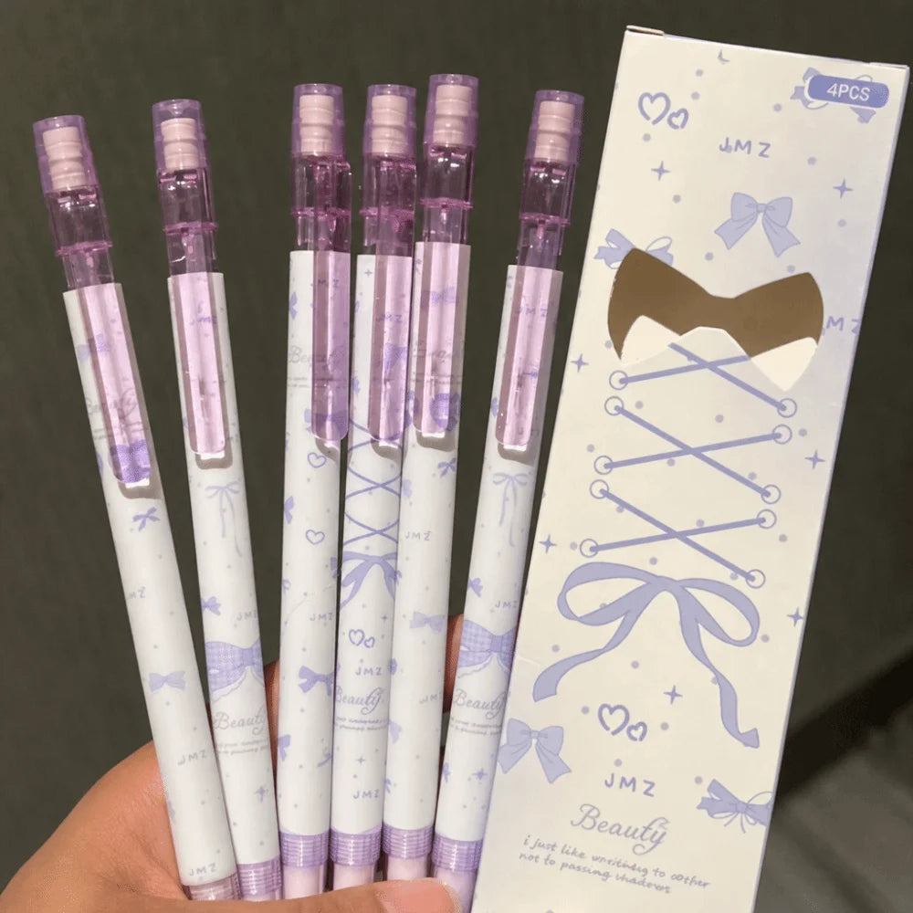 4PCS Kawaii Bow Mechanical Pencils 2B – No-Sharpen with Eraser Mechanical Pencil Set Nixie