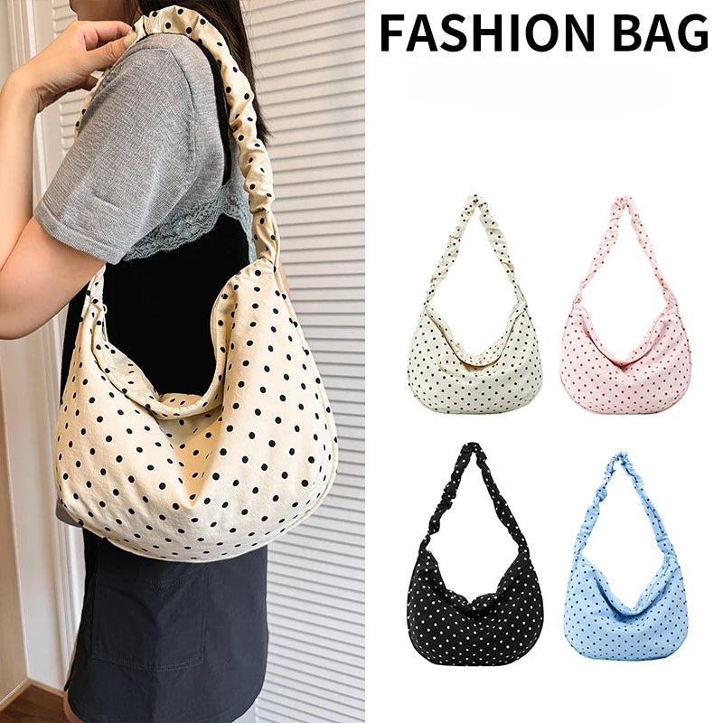 Korean Wave Dot Large Canvas Tote Shoulder Bag for Women Canvas Tote Bag Nixie
