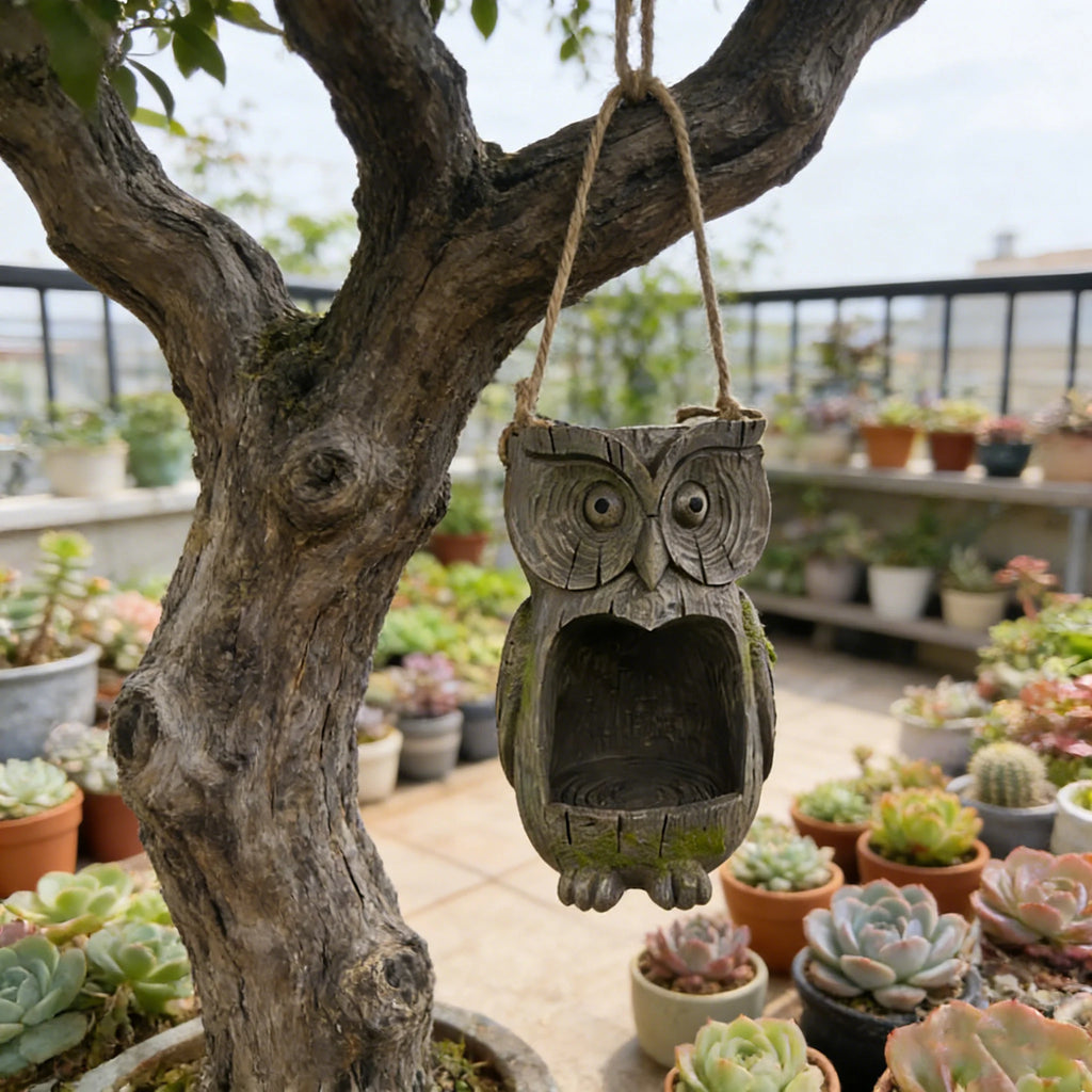 Owl Bird Feeder – Realistic Resin Hanging Feeder for Garden Hanging Bird Feeder Nixie