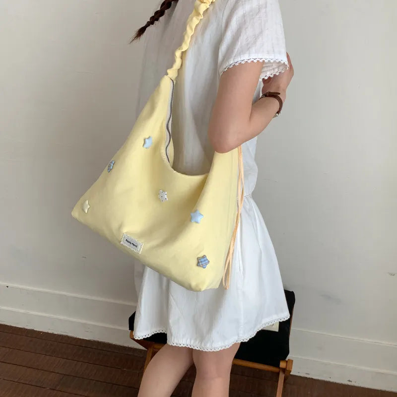 Korean Star Canvas Drawstring Crossbody Shoulder Bag for Women Crossbody Shoulder Bag Nixie Yellow stripes
