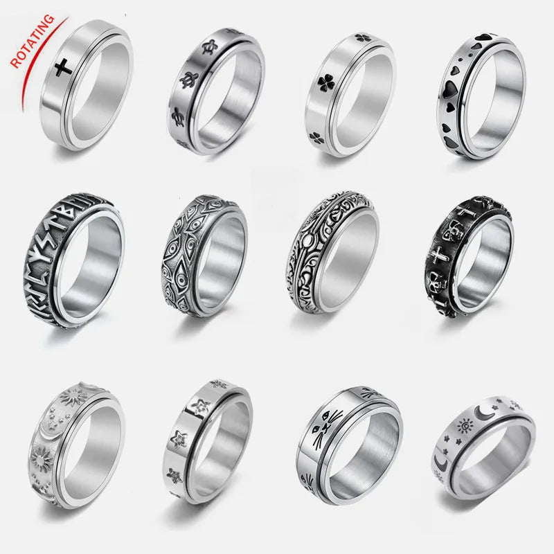Stainless Steel Spinner Fidget Ring – Punk Skull Star Unisex Spinner Fidget Ring Nixie