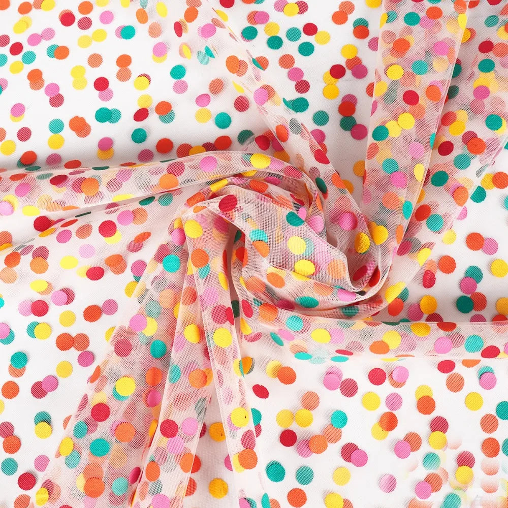 Colorful Polka Dot Tulle Organza Fabric – Bouquet Wrapping Mesh Bouquet Wrapping Fabric Nixie White