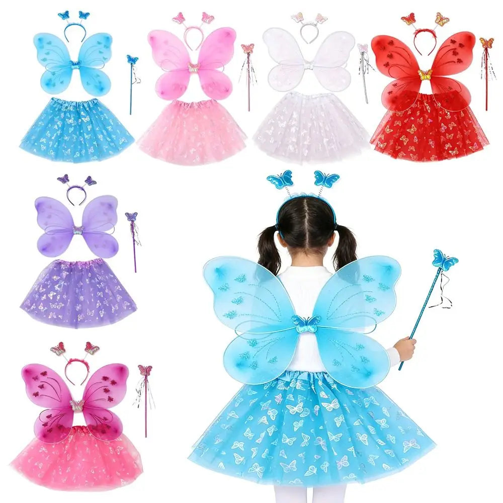 4-Piece Fairy Princess Costume Set – Wings, Wand, Skirt & Headband Kids Costume Set Nixie