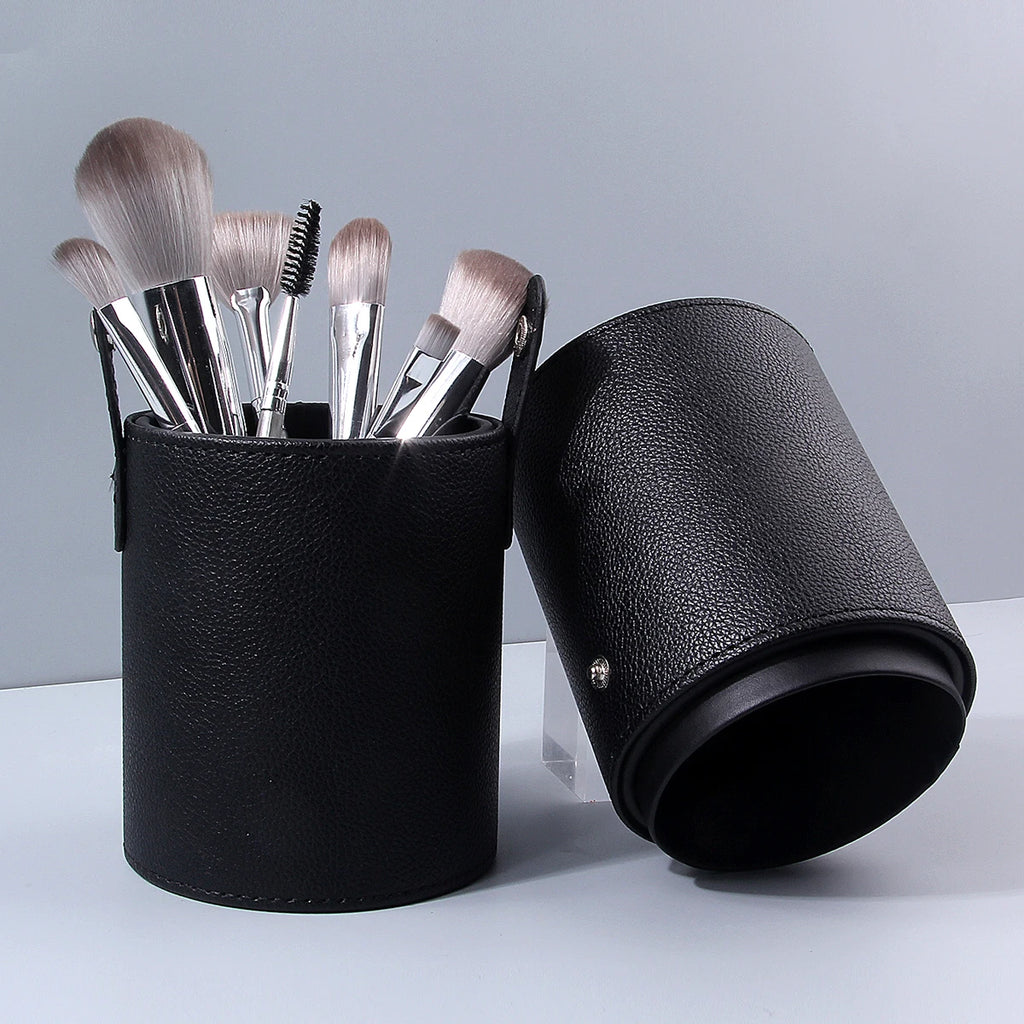 Litchi Leather Makeup Brush Holder – Large Cylinder Storage Makeup Brush Holder Nixie