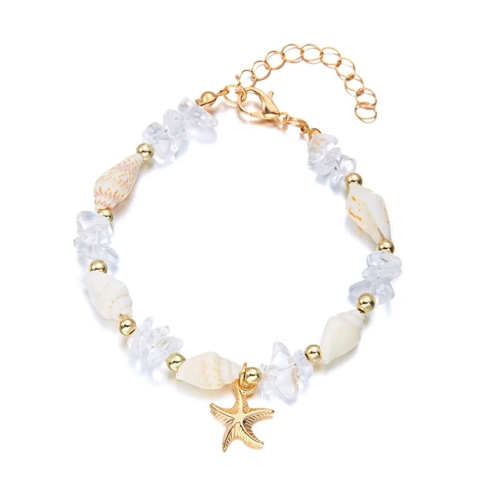 Bohemian Conch Shell Starfish Beaded Bracelet – Adjustable Beaded Wrap Bracelet Nixie