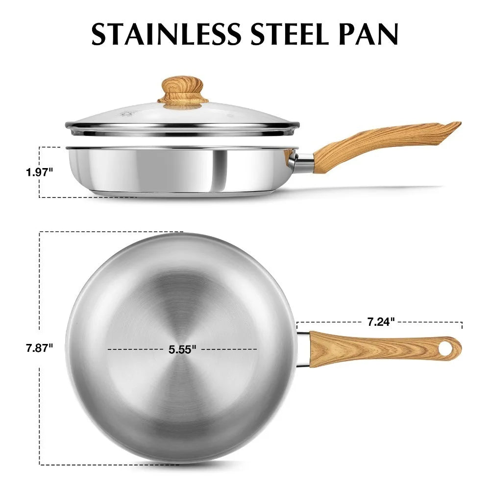 KOCH SYSTEME CS Stainless Steel Frying Pan Set 8 & 10 Inch Stainless Steel Pan Set Nixie