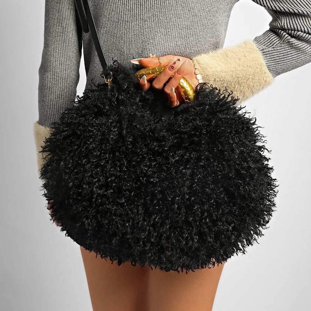 Soft Fur Plush Shoulder Bag Large Capacity Women's Tote Plush Shoulder Bag Nixie