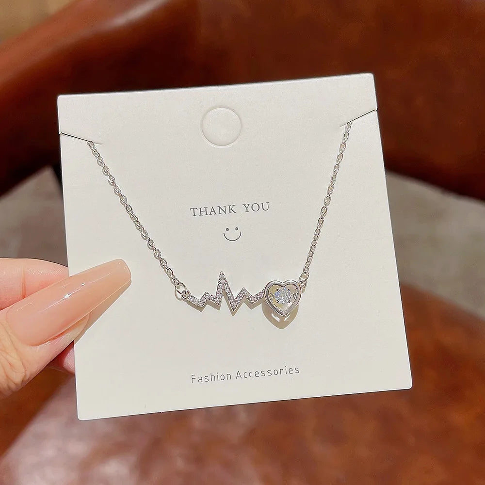 Heart ECG Copper Pendant Necklace | Stainless Steel Clavicle Chain Pendant Necklace Nixie XL2169-03