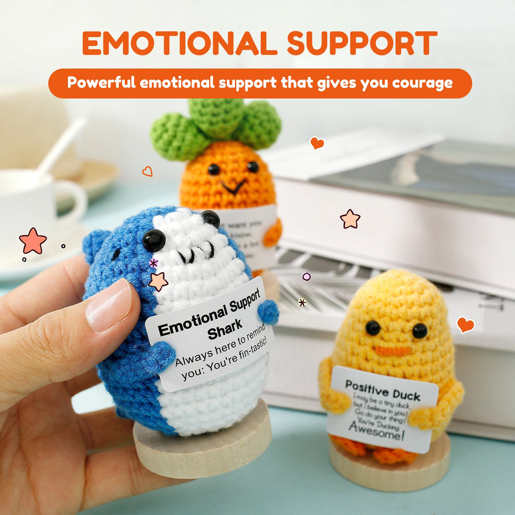 3 Handmade Crochet Animal Dolls with Motivational Cards & Wood Bases Crochet Decorative Dolls Nixie