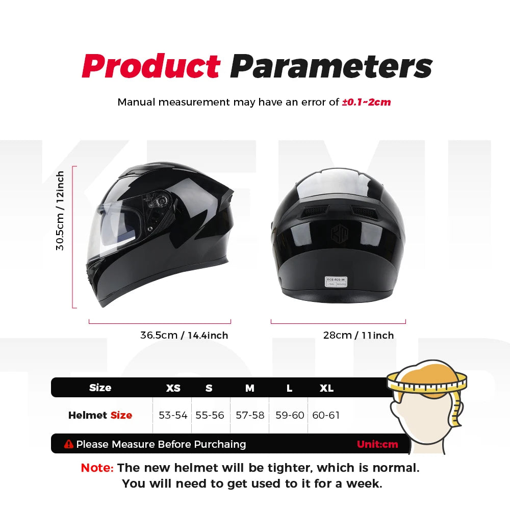 KEMITOUR Full Face Motorcycle Helmet ECE Certified – Black Full Face Helmet Nixie