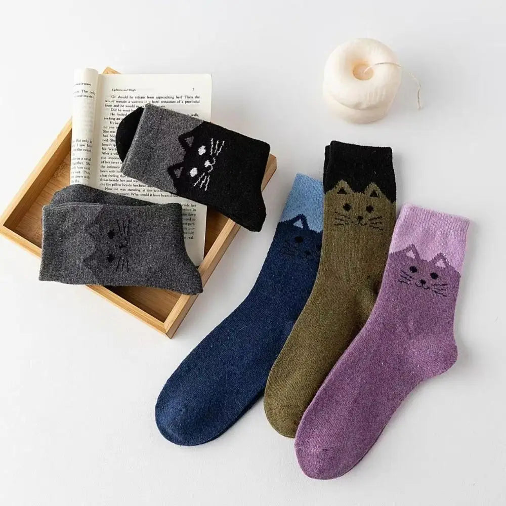 5 Pairs Women's Cotton Cartoon Cat Crew Socks | Mid-Calf Women's Crew Socks Nixie