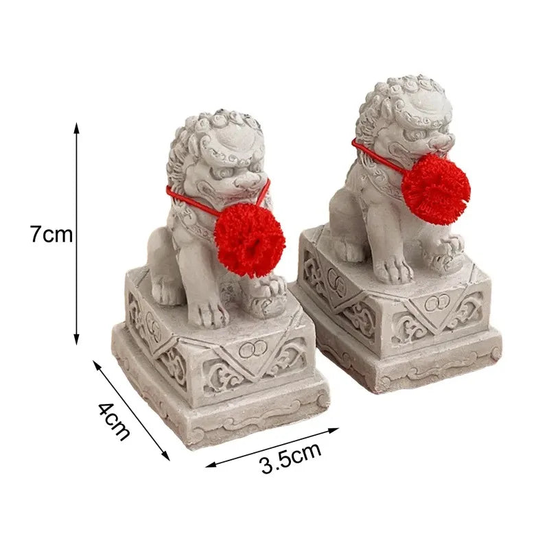 2x Foo Dog Lion Statues | Chinese Feng Shui Cement Figurines Feng Shui Figurines Nixie