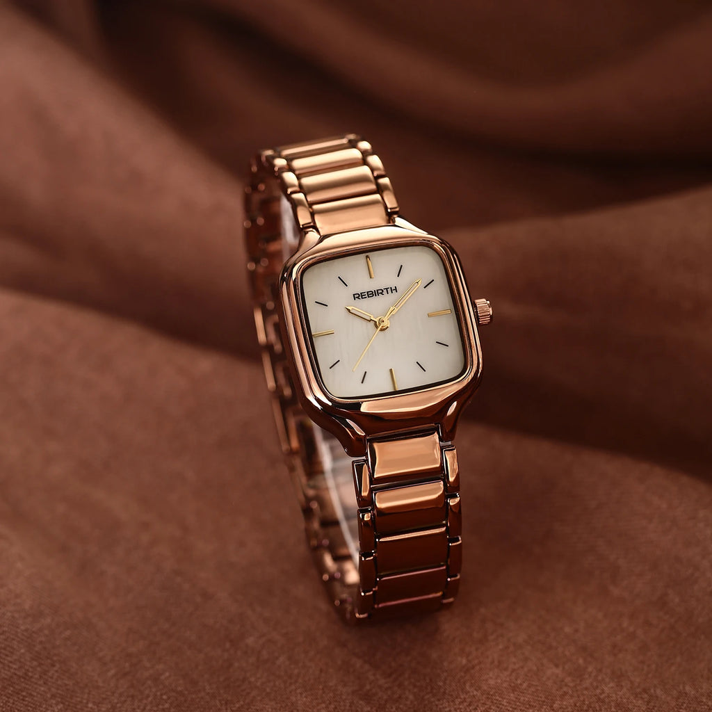 REBIRTH Square Quartz Watch | Stainless Steel, Minimalist Square Quartz Watch Nixie