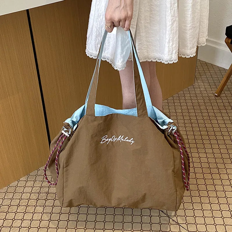 Women's Reversible Canvas Drawstring Shoulder Tote Bag Canvas Shoulder Tote Nixie