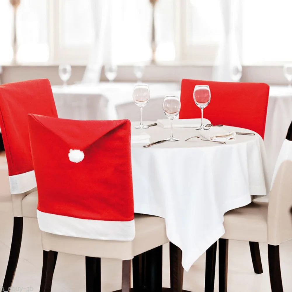 4PCS Santa Hat Christmas Chair Covers – Festive Dining Decor