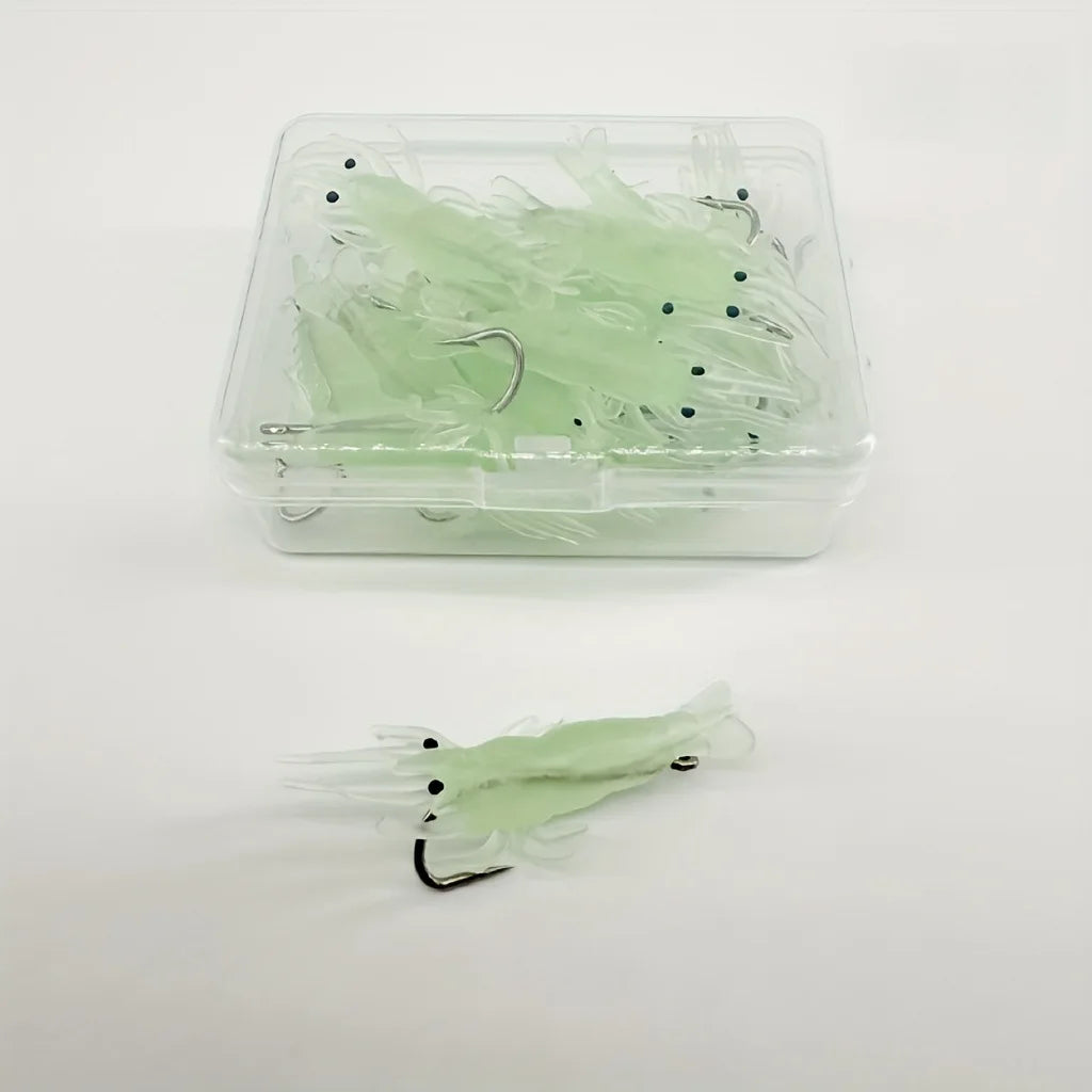 10pcs Luminous Soft Shrimp Lure Jig Hook Silicone Sea Fishing Bait Soft Fishing Lure Nixie Glow-10pcs