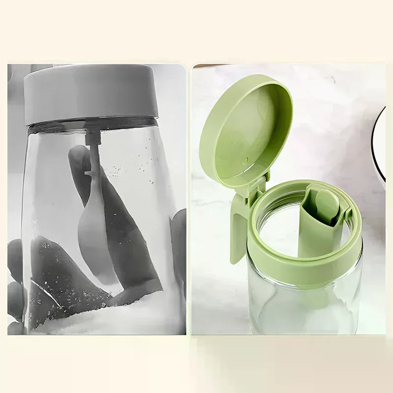 2-in-1 Glass Seasoning Jar with Spoon | Moisture-Proof Salt Can