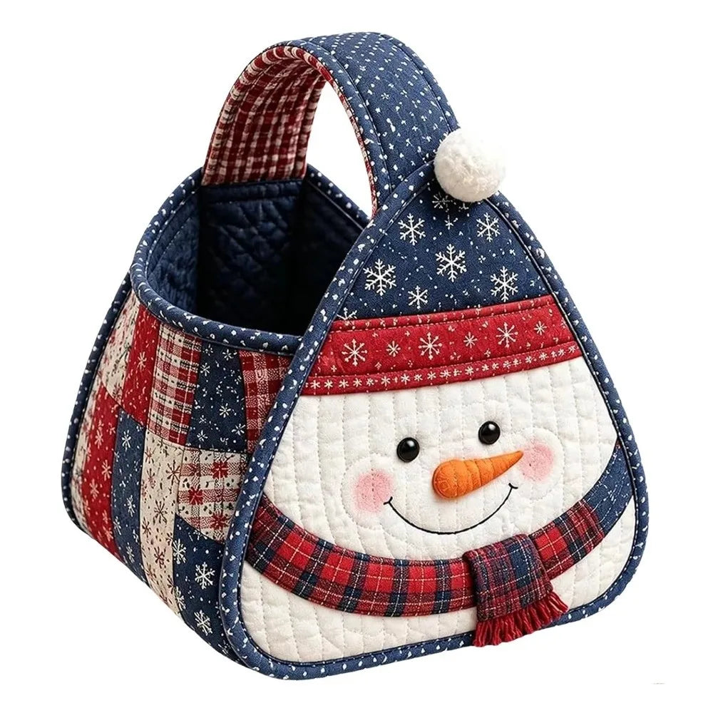 Christmas Quilted DIY Carry Basket – Foldable Fabric Craft DIY Craft Basket Nixie Snowman