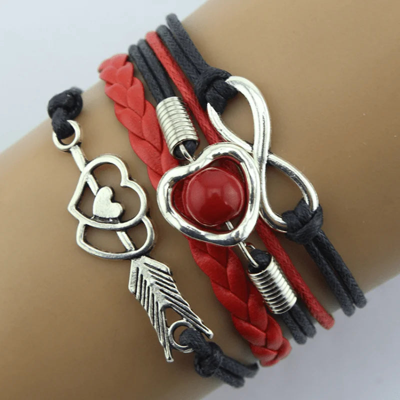 Retro Multilayer Leather & Pearl Cupid Charm Bracelet